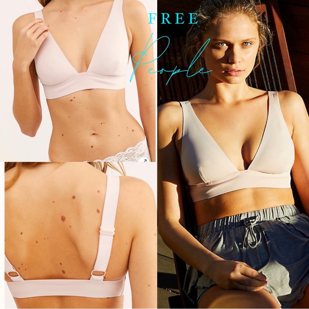 NWT Free People Soft Scuba ERIN Neo Plunge Bralette XS Pink Triangle Crop Top - Picture 2 of 6